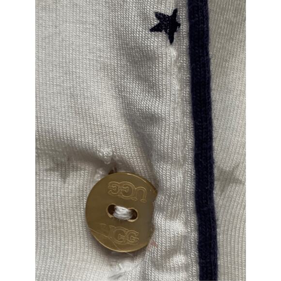 UGG Aimee Star Print Pajama Shirt White Blue Short Sleeve Button Front Jersey XS - Picture 5 of 11